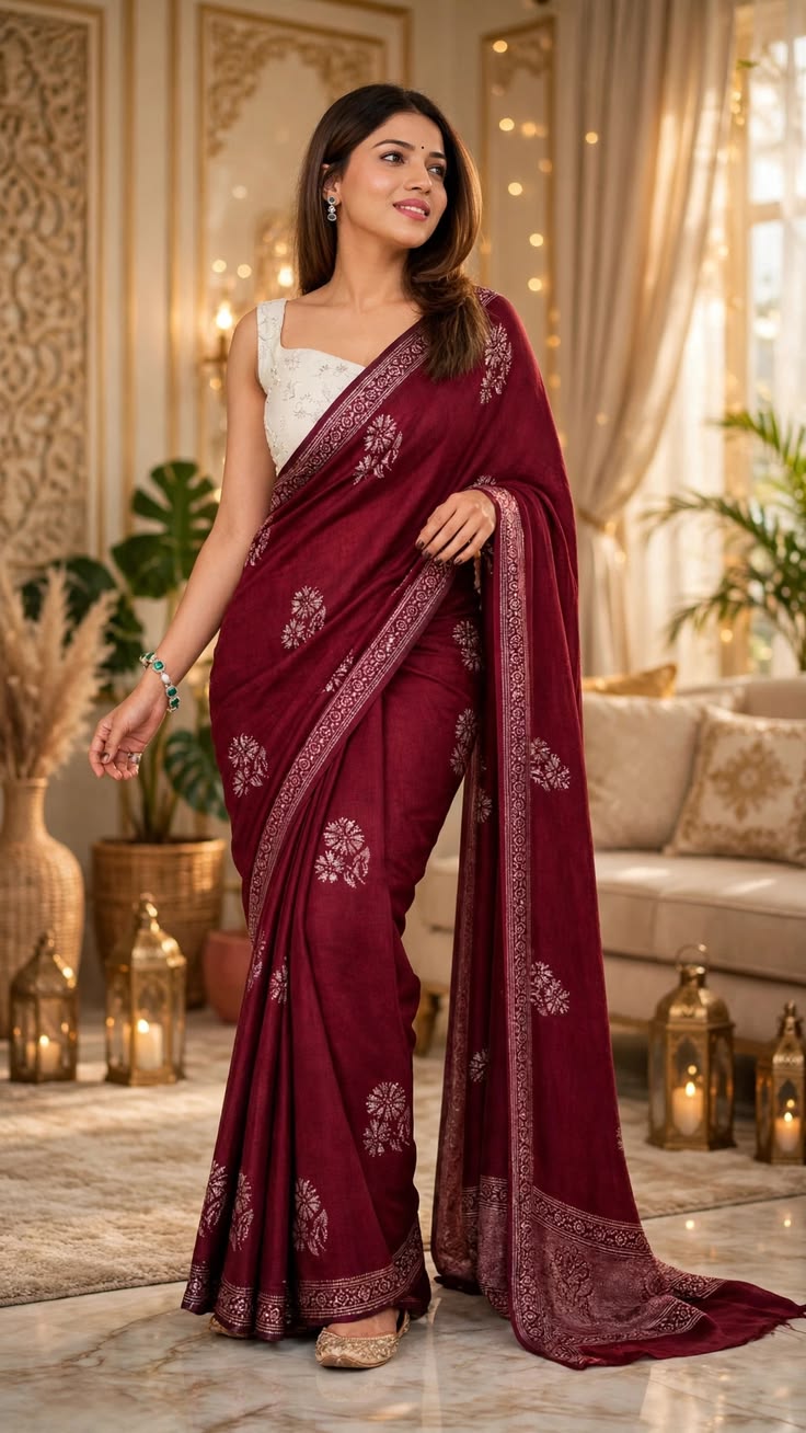 Maroon Daily Wear Saree